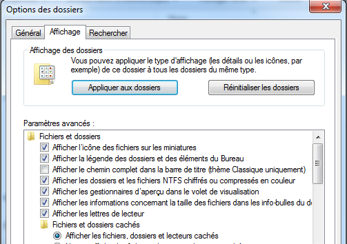 Windows Explorer Option de dossier